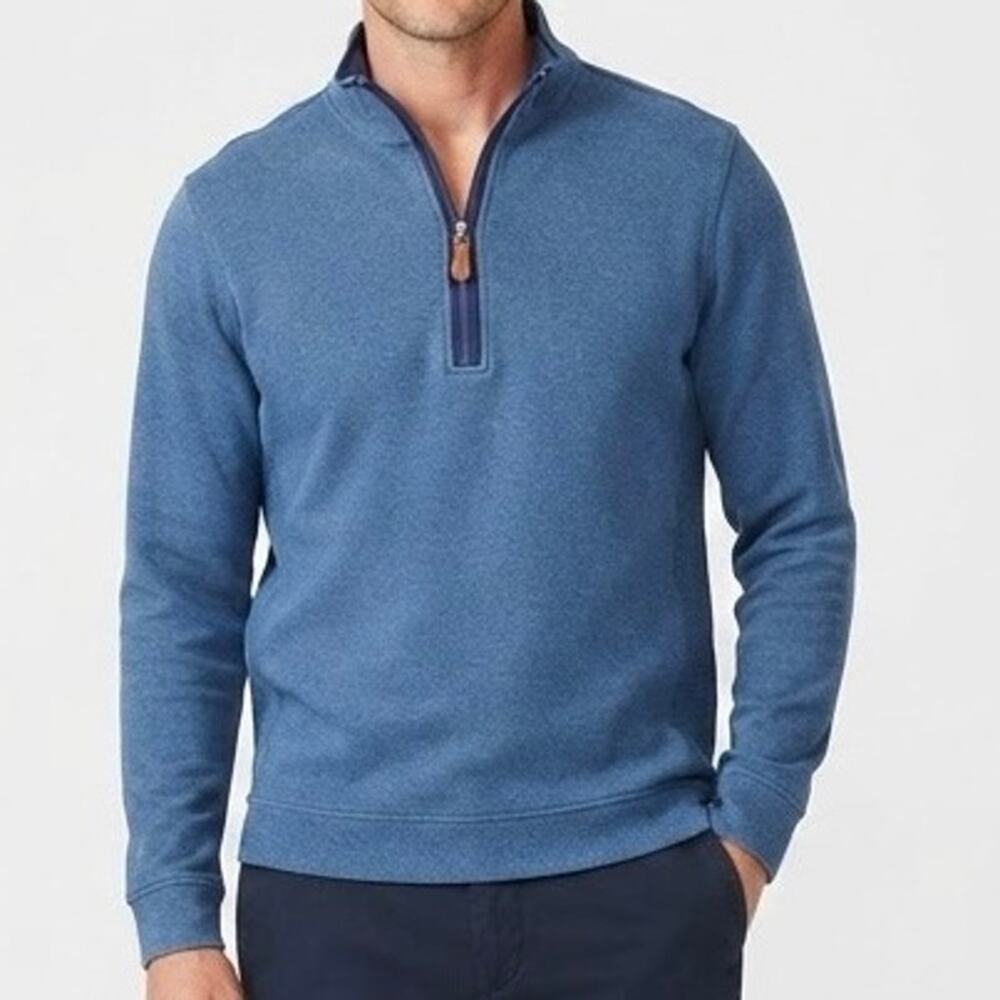 J.McLaughlin Mens Blue Pima Cotton 1/4 Zip Mock Neck Pullover Sweater Size M